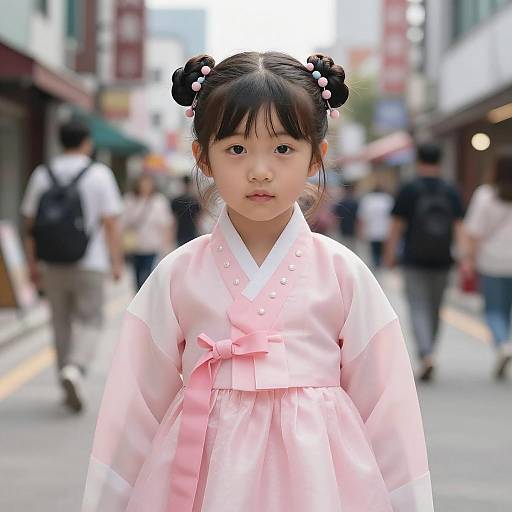 Young Asian Girl in Traditional Korean Hanbok