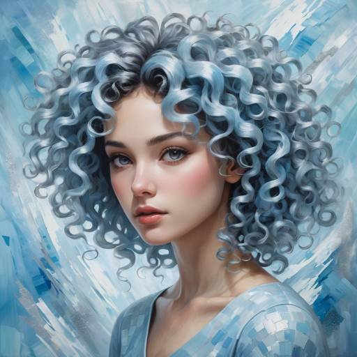 Portrait of Young Woman with Blue Curly Hair