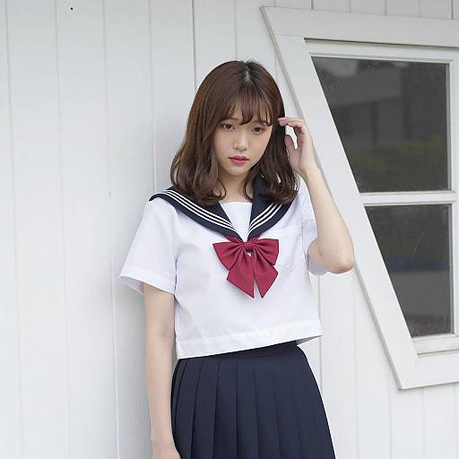 Serene Japanese Girl in Sailor Uniform