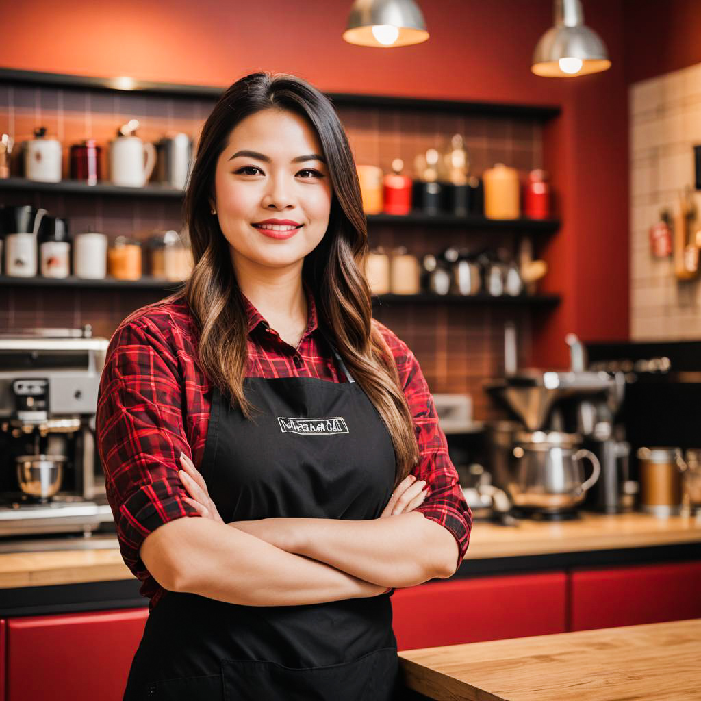 Cheerful Barista in Urban Café Setting