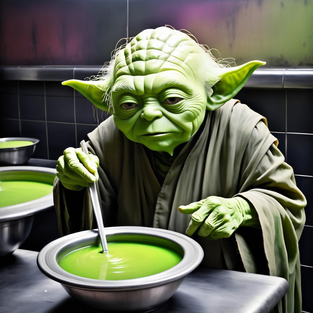 Surreal Yoda Queuing for Soup