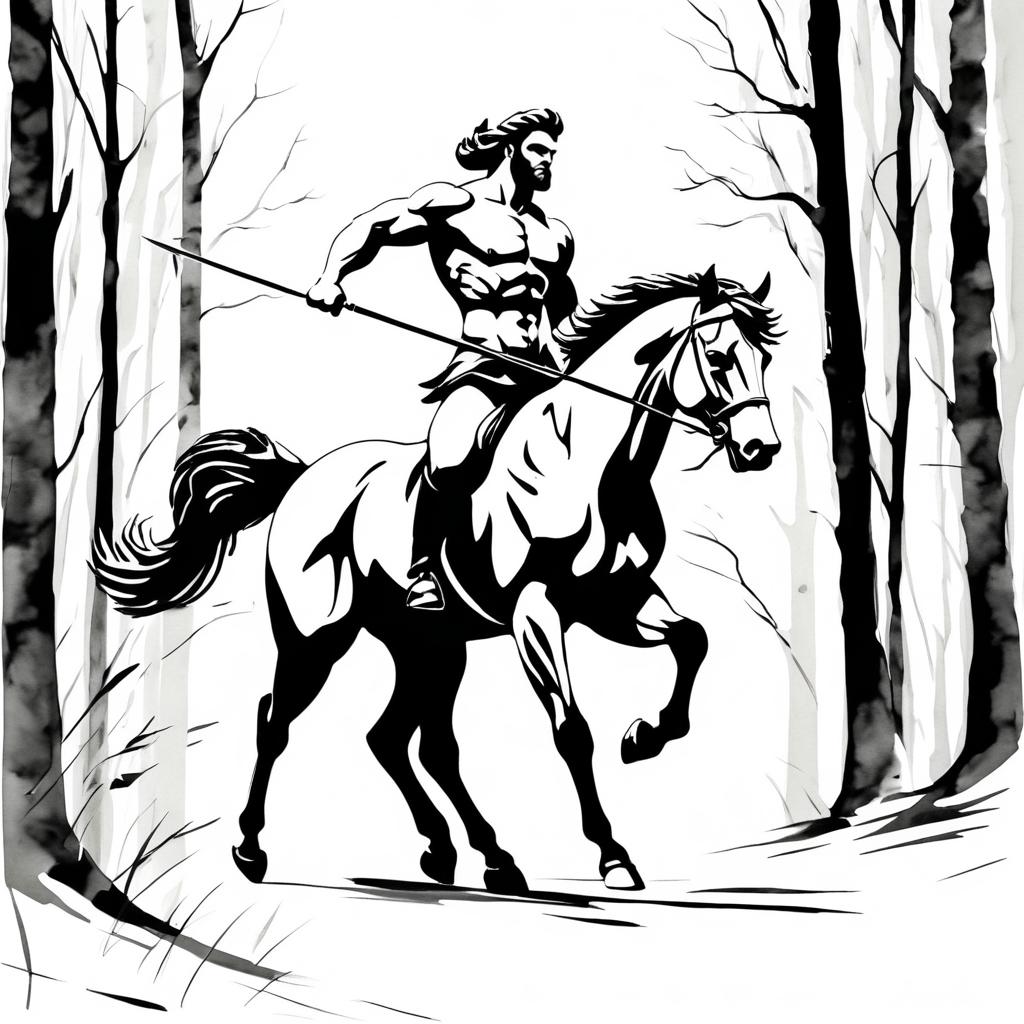 Majestic Centaur Galloping in Ink Drawing