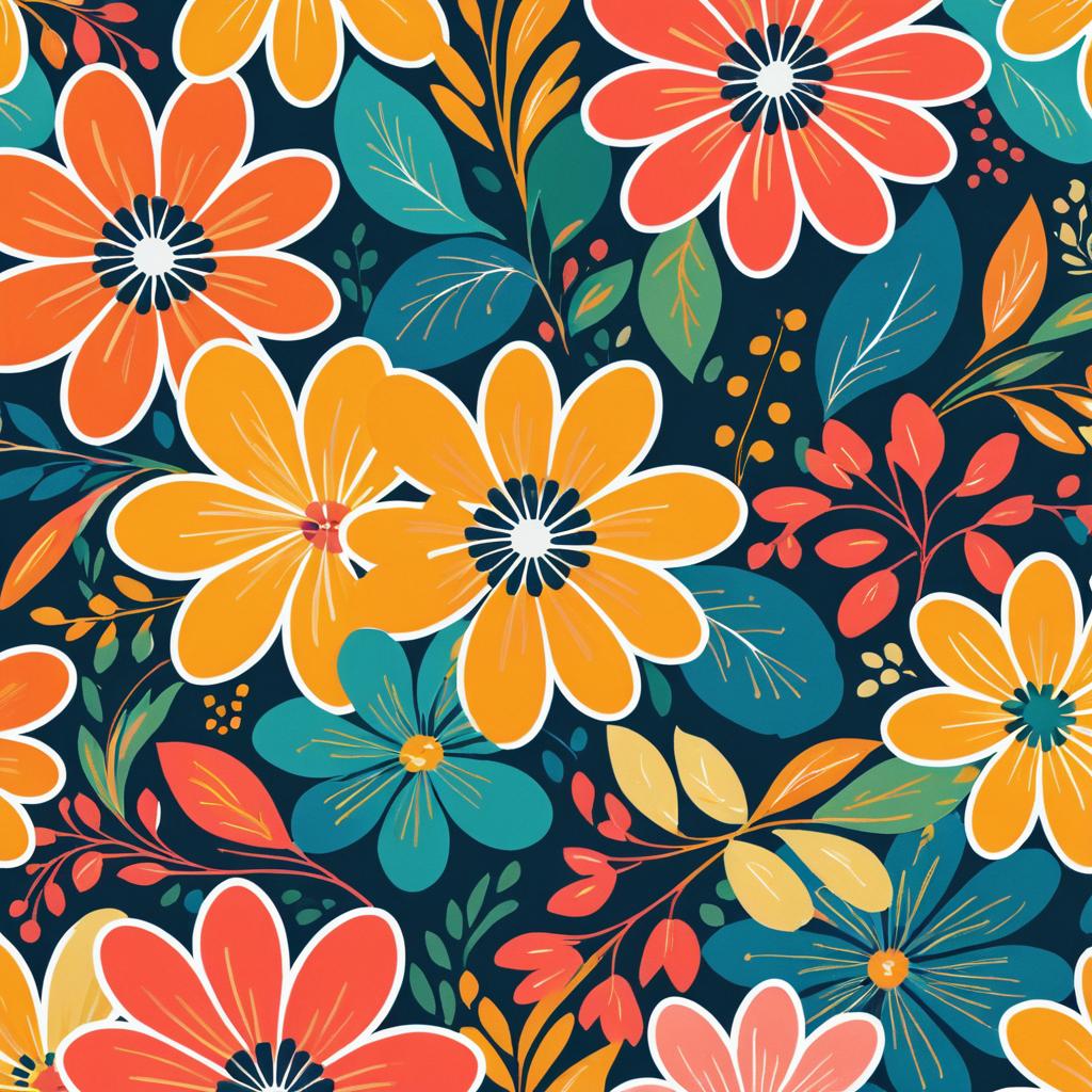 Vibrant Hand-Drawn Retro Floral Design