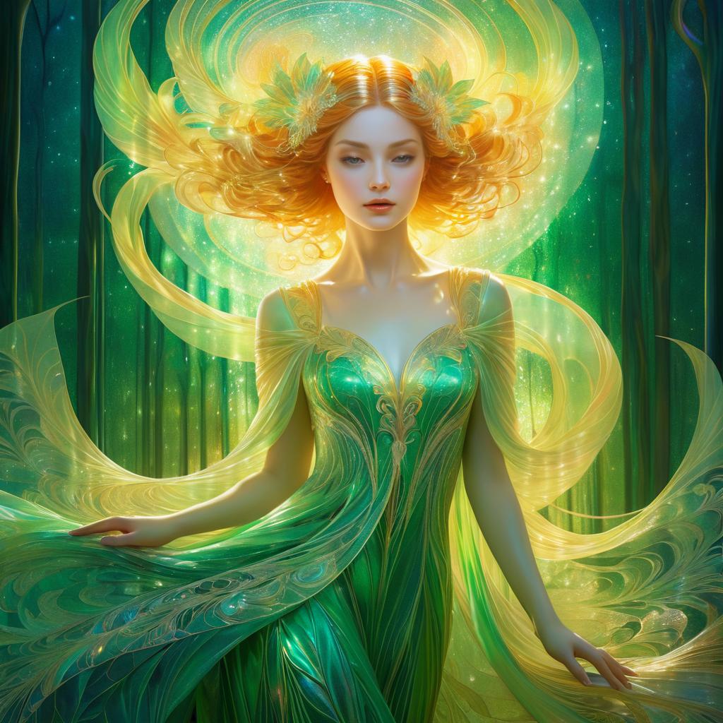 Ethereal Phoenix Portrait in Dreamlike Forest