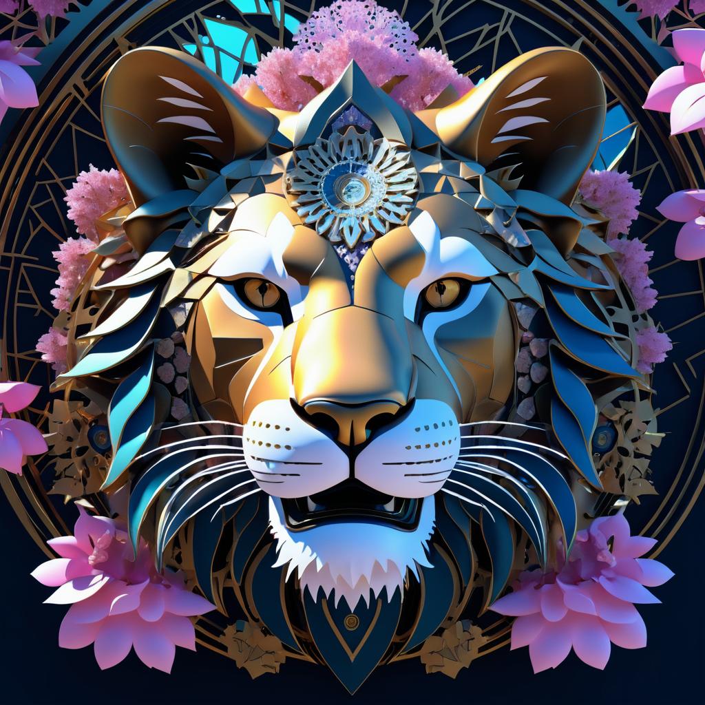 Fierce Lioness in Surreal Fractal Realm