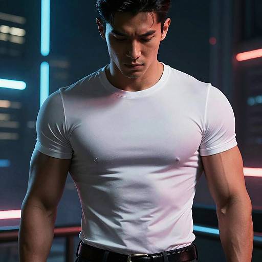 Muscular Man in Cyberpunk Neon