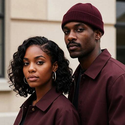Black Couple in Maroon Outerwear