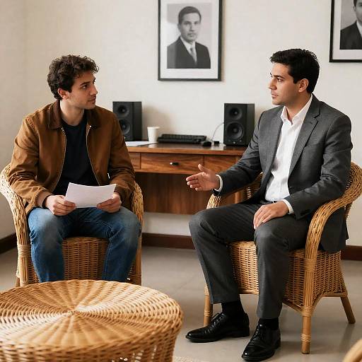 Men Discussing in a Cozy Office Space