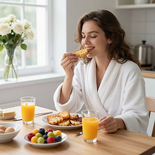 Cozy Morning Breakfast with Smiling Woman