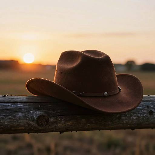 Vintage Anime Cowboy Hat Sunset Scene