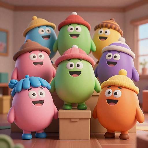 Joyful Blob Characters in Dim Light