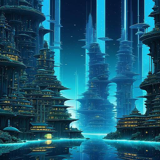 Isolated Bioluminescent Underwater City, High Detail