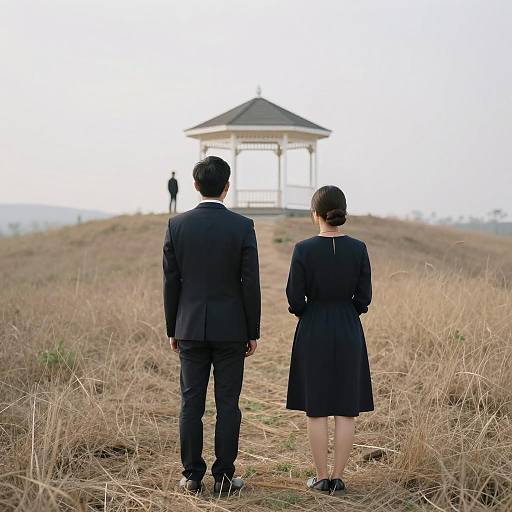 Couple at Gazebo in Grassy Field