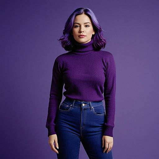Woman in Purple Turtleneck Sweater and Jeans