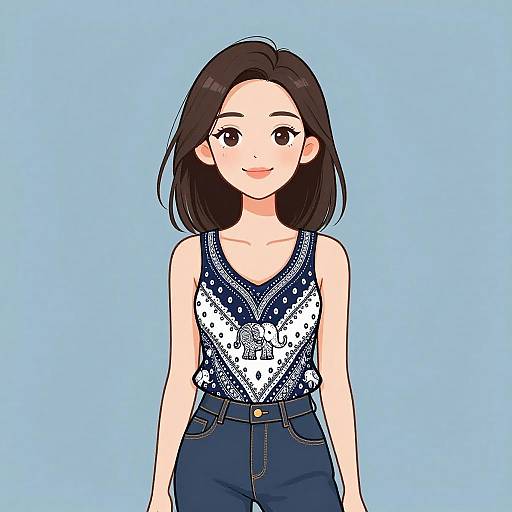 Smiling Woman in Casual Paisley Top