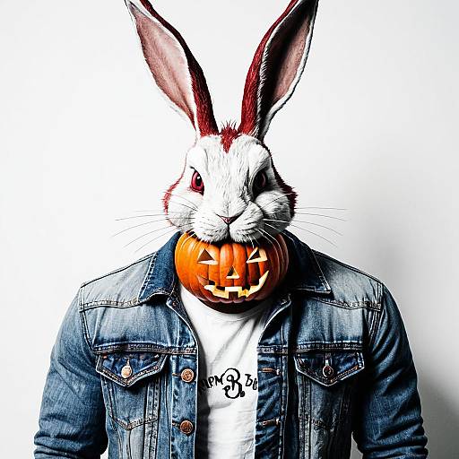 Muscular Man with Pumpkin Head and Rabbit Mask