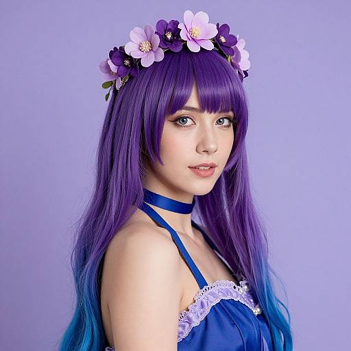 Vibrant Purple-Blue Ombre Portrait