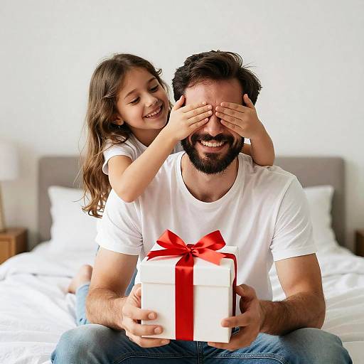 Playful Gift Surprise in Bright Bedroom