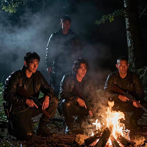 Mysterious Campfire Gathering in the Forest