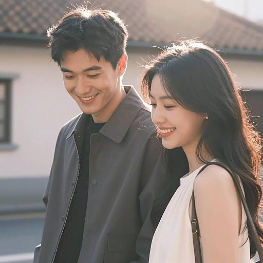 Joyful Couple in Sunlit Outdoor Setting