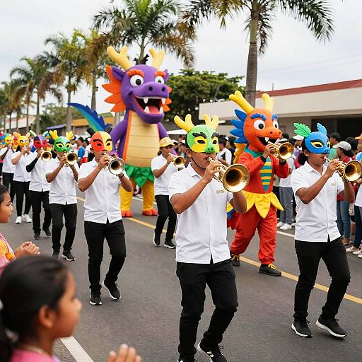 Colorful Street Parade with Musicians