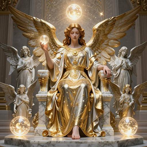 Majestic Angel on Marble Throne