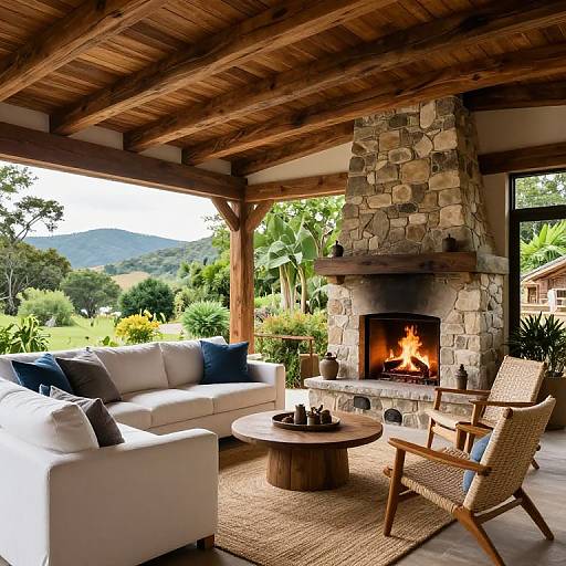 Cozy Rustic Patio with Stone Fireplace