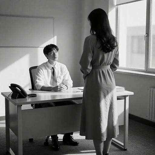 Monochrome Office Scene with Shadows