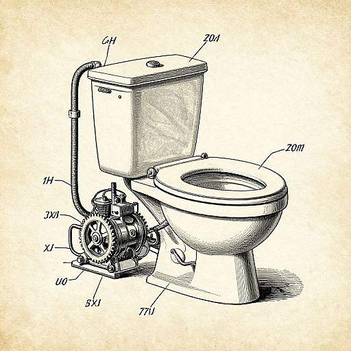 Intricate Patent Illustration of Mechanical Toilet