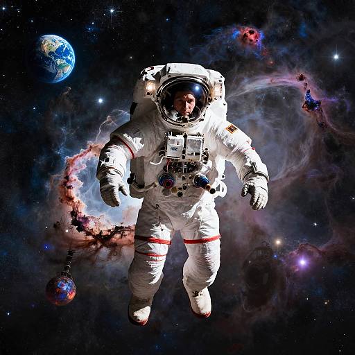 Astronaut Floating Near Colorful Nebula