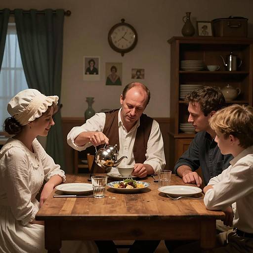 Gathering at a Rustic Wooden Table