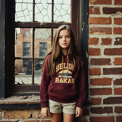 Girl in Retro Hoodie by Broken Window