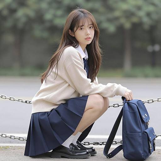 Young Woman in Nature with Casual Attire