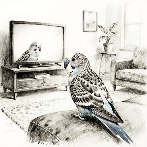 Contented Parakeet Watching TV