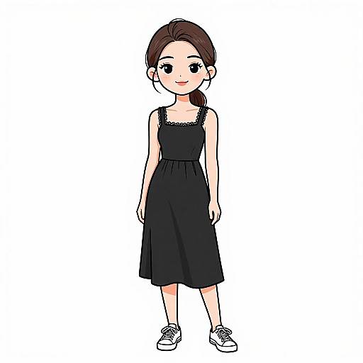Smiling Woman in Minimalist Black Dress