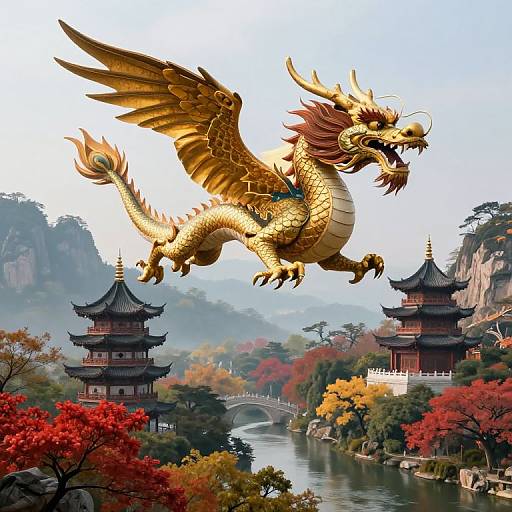 Majestic Chinese Dragon Over Landscape