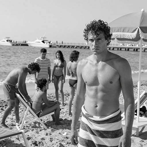 Dramatic Black-and-White Beach Scene