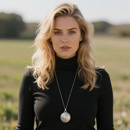 Blonde Woman in Black Turtleneck Portrait