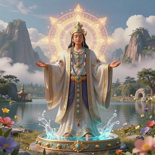 Mystical Man in Radiant Landscape