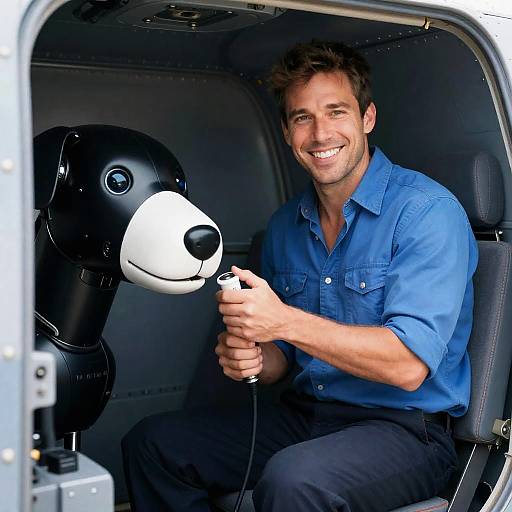 Man in Aircraft Cockpit with Robot Dog Head
