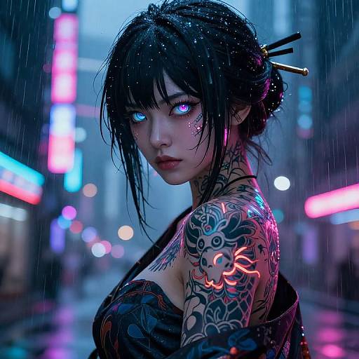 Enigmatic Neon Warrior Portrait