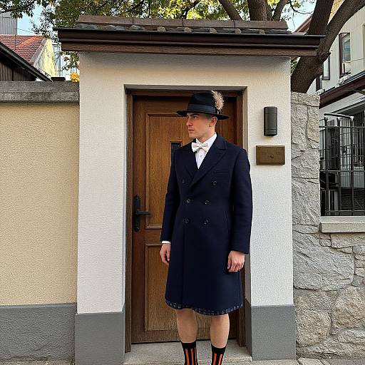 Stylish Male Figure in Rustic Urban Setting