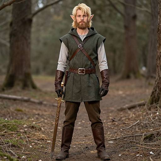 Blonde Elf Hunter in Hooded Costume
