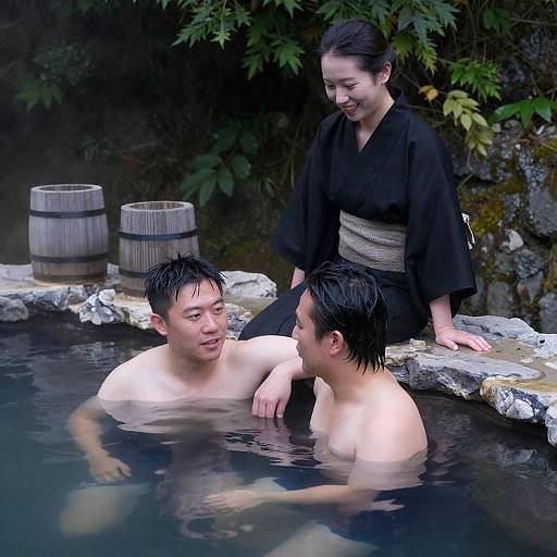 People Relaxing in Natural Hot Spring