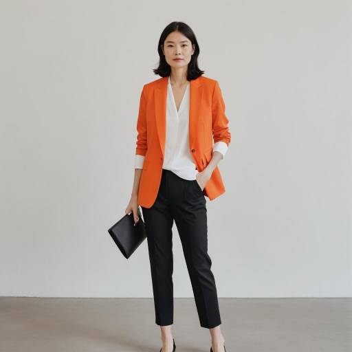 Stylish Asian Woman in Bright Orange Blazer