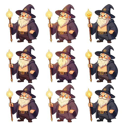 Whimsical Cartoon Wizard Turnaround Sheet