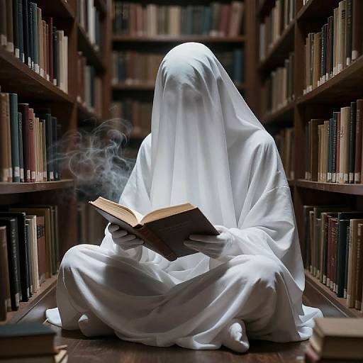 Ethereal Ghost Reading in Library