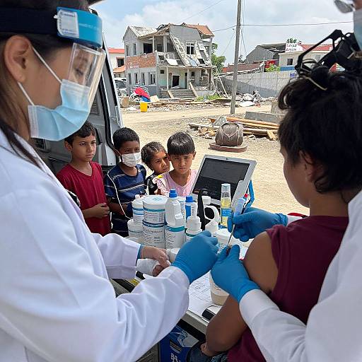 Healthcare Worker Vaccinating Children in Disaster