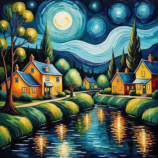 Serene Impressionist Night by the River