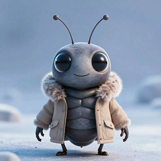 Cartoon Insect in Winter Coat